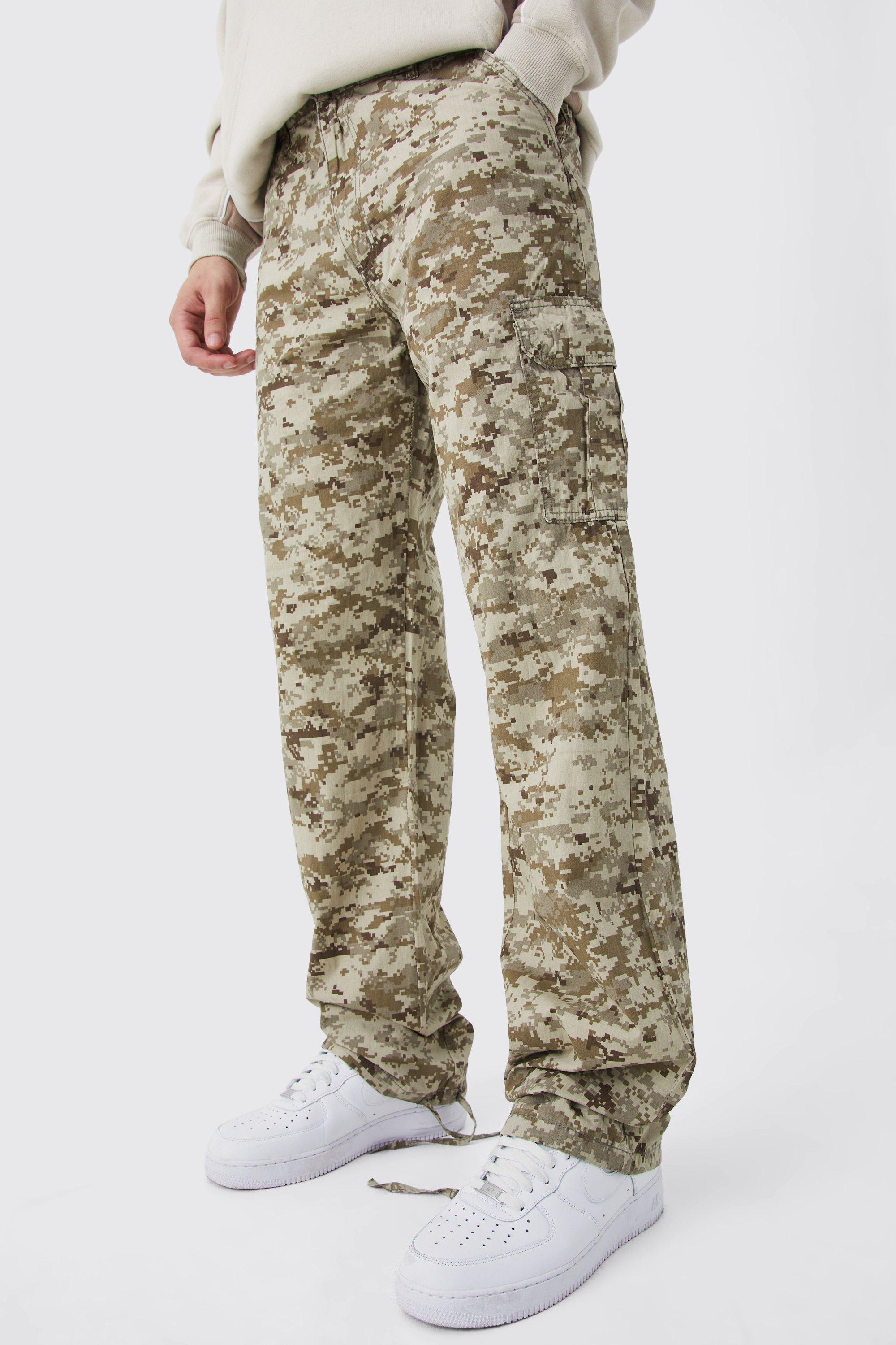 Tall Relaxed Tie Hem Pixilated Camo Cargo Pants | boohooMAN USA Product Image