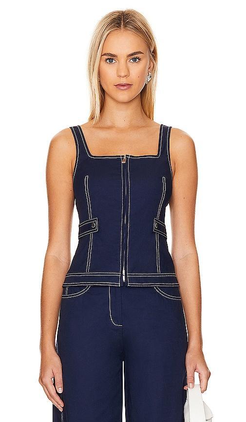 Dolce Topstitched Sleeveless Zip-Up Top Product Image