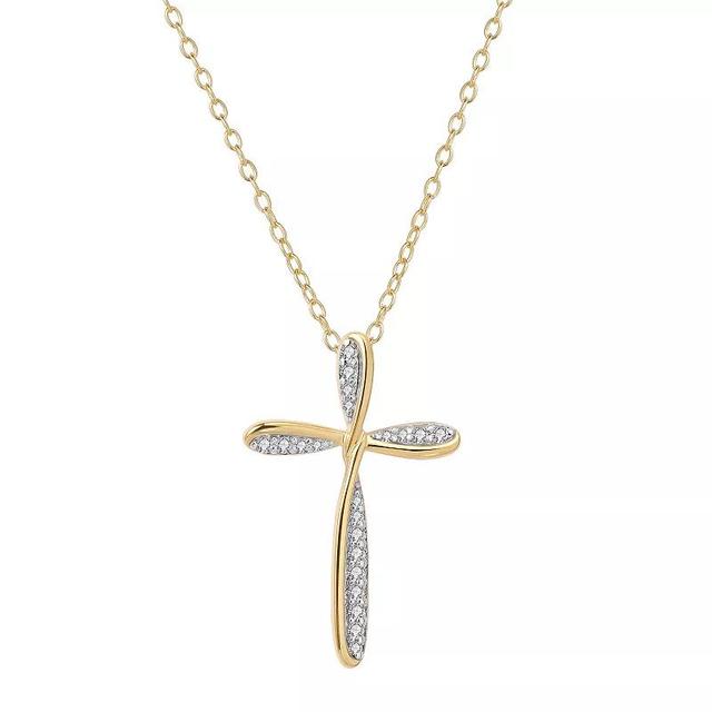 14k Gold Plated Sterling Silver 1/8 Carat T.W. Diamond Cross Pendant Necklace, Womens Two Tone Product Image