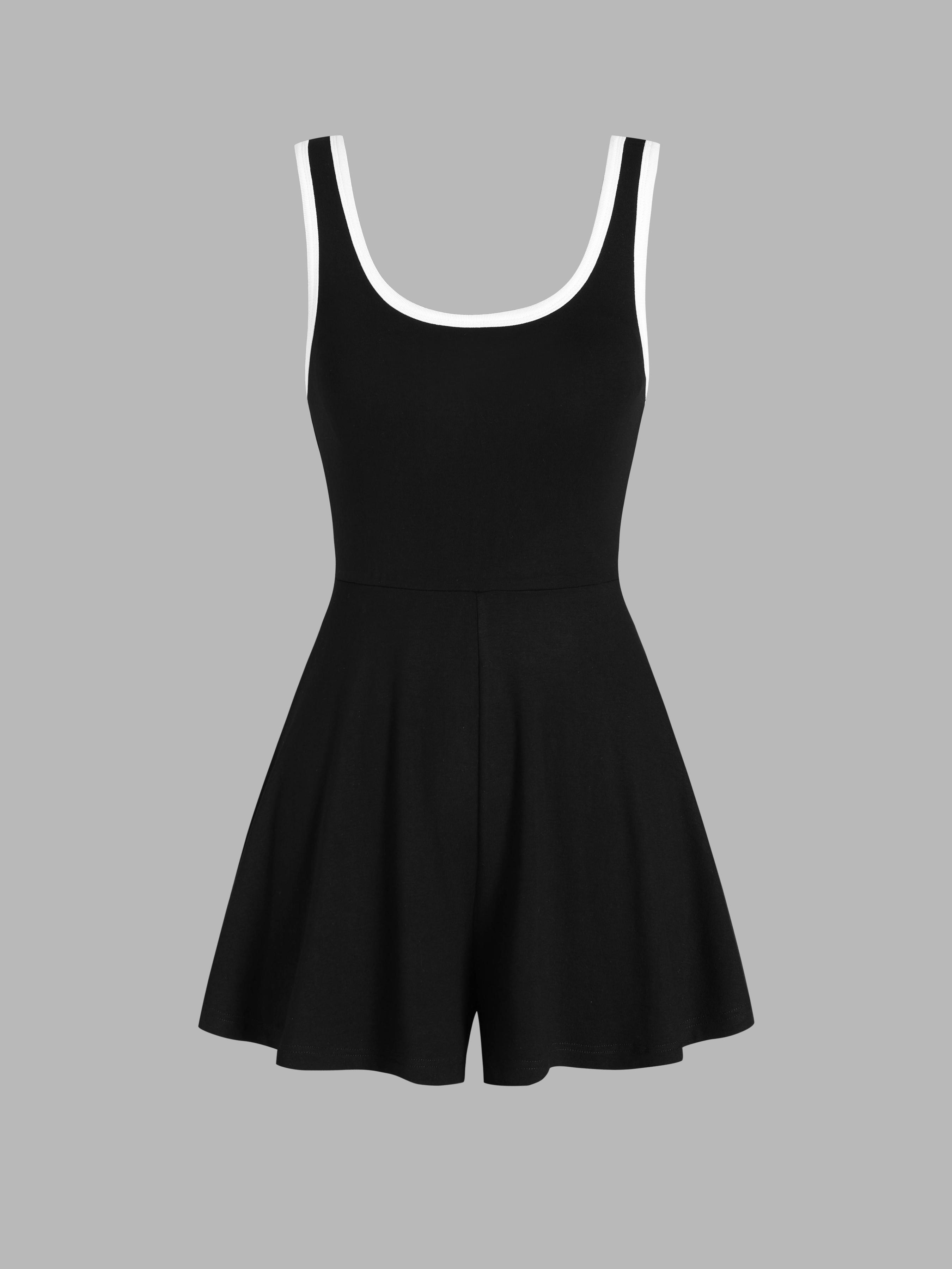 U-neckline Contrasting Trim Solid Romper Product Image