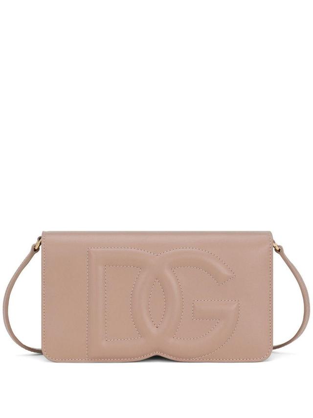 Dg-logo Leather Shoulder Bag In Neutrals Product Image