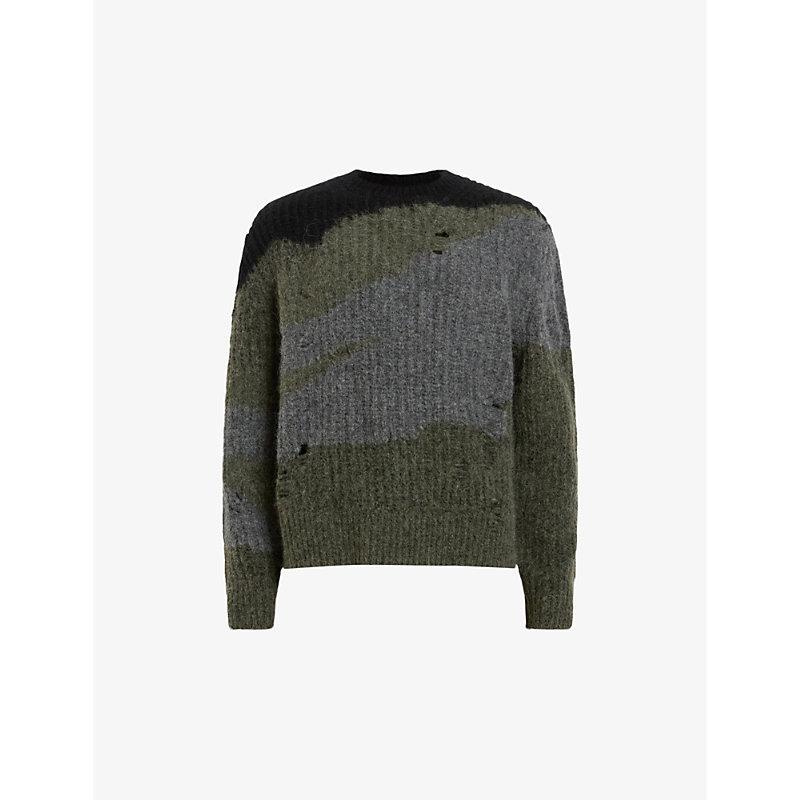 Mens  Sur Oversized Crewneck Wool-blend Knitted Jumper In Green/black Product Image