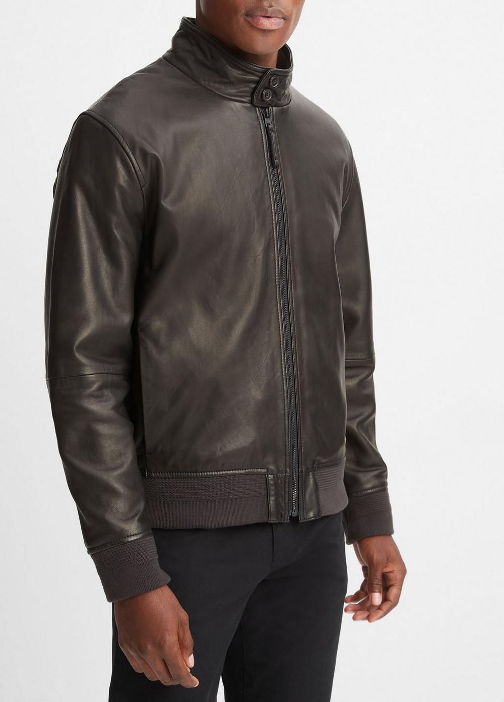 Leather Harrington Bomber Jacket Product Image