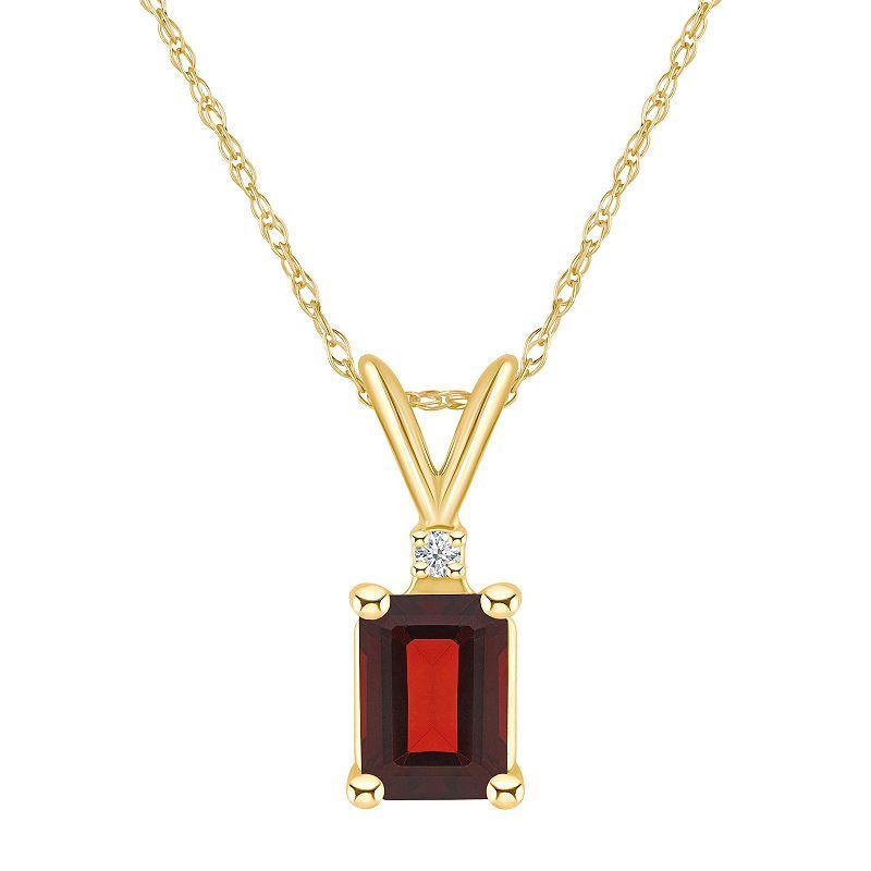 Celebration Gems 14k Gold Emerald Cut Garnet & Diamond Accent Pendant Necklace, Womens Red Product Image