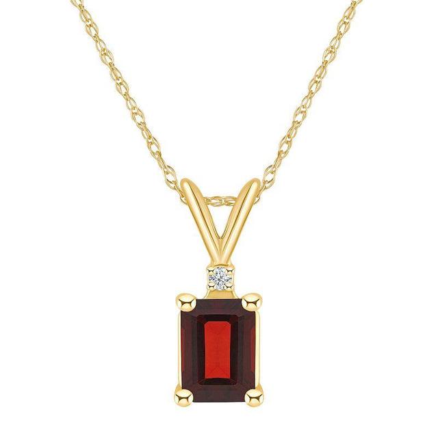 Celebration Gems 14k Gold Emerald Cut Garnet & Diamond Accent Pendant Necklace, Womens Product Image