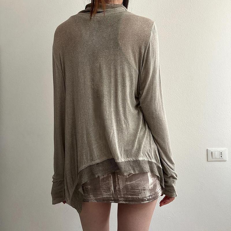 Mock Two Pieces Long Sleeve Cowl Neck Top Product Image