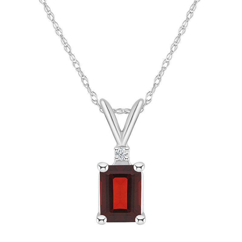 Celebration Gems 14k Gold Emerald Cut Garnet & Diamond Accent Pendant Necklace, Womens Red Product Image