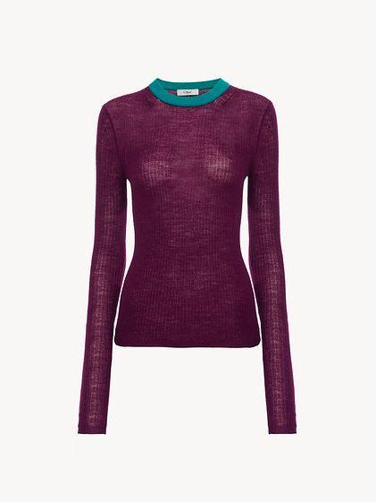 Crew-neck fitted top in wool knit Product Image