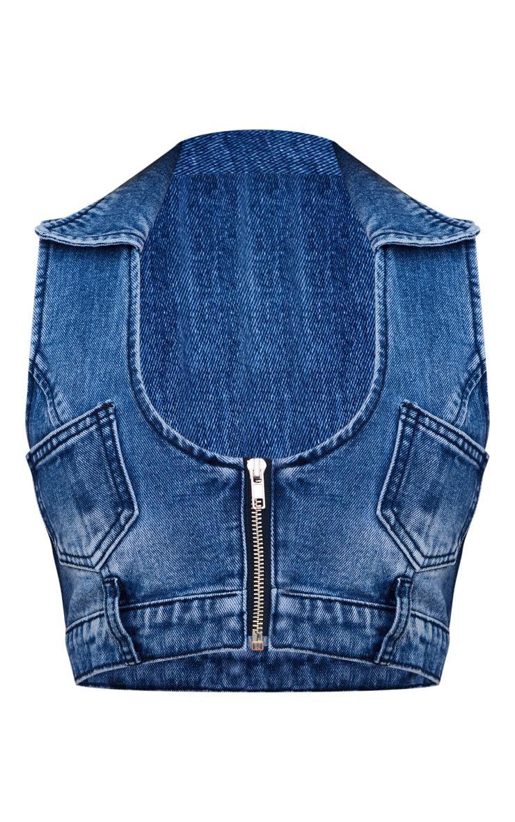 Mid Blue Wash Zip Through Denim Top Product Image