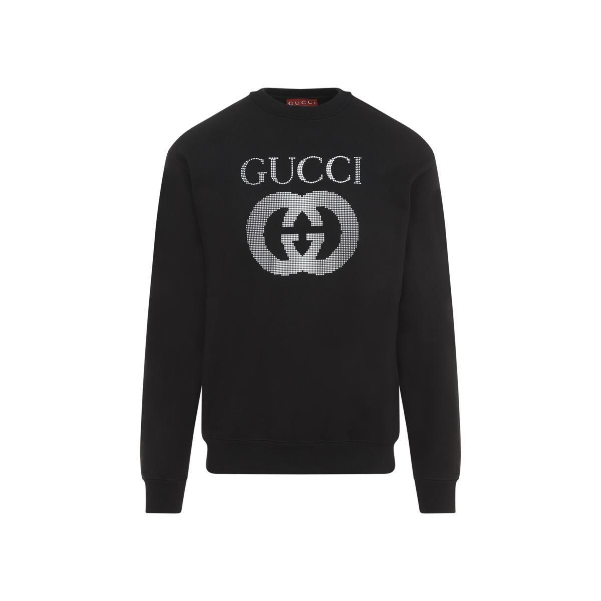 GUCCI Logo Embellished Crewneck Sweater In Black Product Image