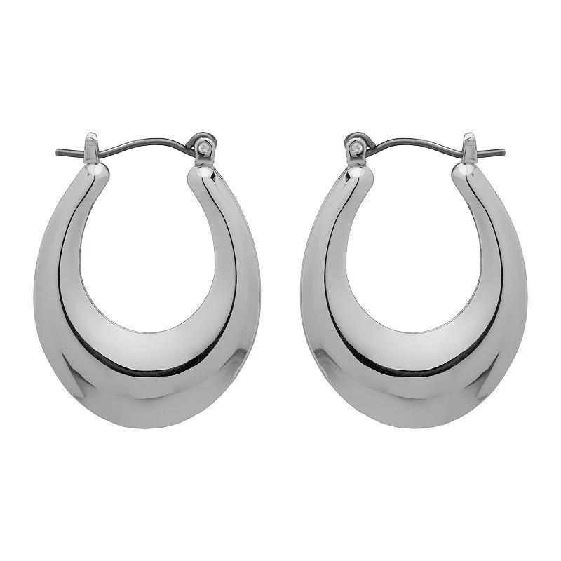 Emberly Silver Tone Chunky Oval Hoop Earrings, Womens, None Product Image