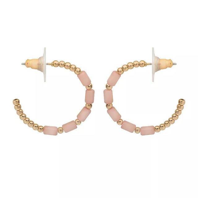 LC Lauren Conrad Gold Tone Beaded Hoop Earrings, Womens, Pink Product Image