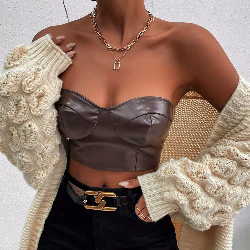 Plain Faux Leather Crop Tube Top product image