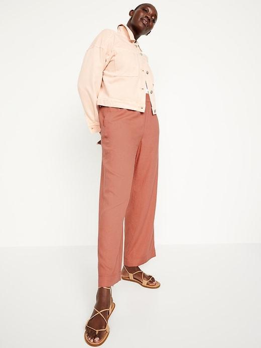 High-Waisted Linen-Blend Wide-Leg Pants Product Image