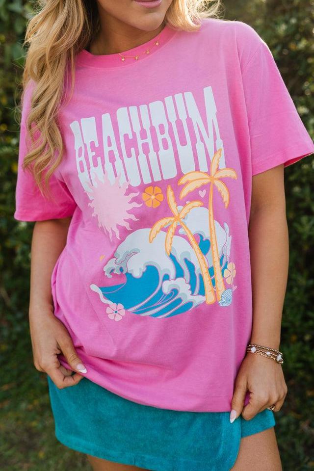 Beach Bum Hot Pink Oversized Graphic Tee Product Image