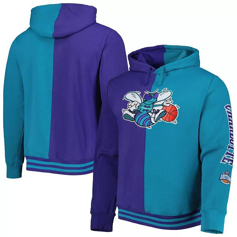 Mens Mitchell & Ness Purple/Teal New Orleans Hornets Big & Tall Hardwood Classics Split Pullover Hoodie Product Image