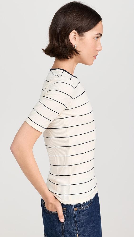 Vince Rib Stripe Elbow Sleeve Crew Tee | Shopbop Product Image