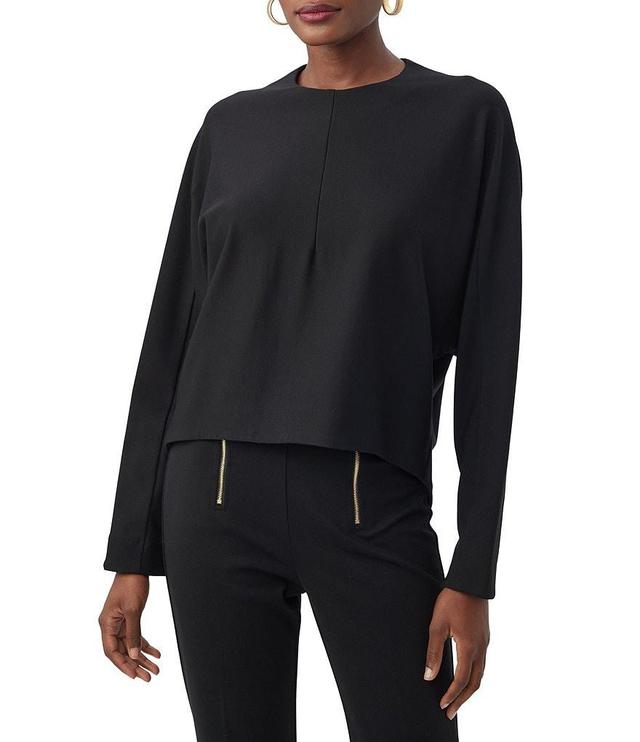 Trina Turk Marsa Ponte Knit Round Neck Long Sleeve Hi-Low Top Product Image