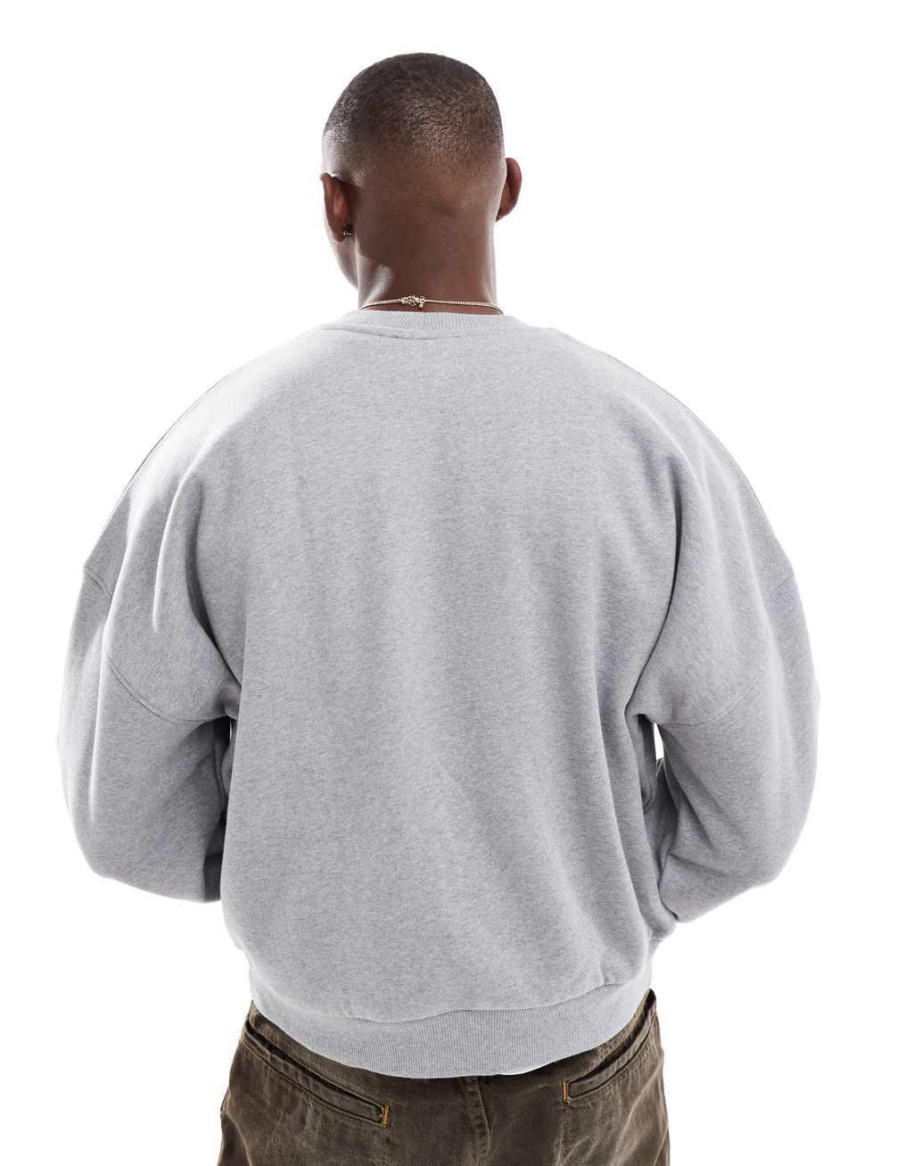 ASOS DESIGN premium heavyweight boxy oversized drop shoulder sweatshirt 400gsm in gray heather Product Image