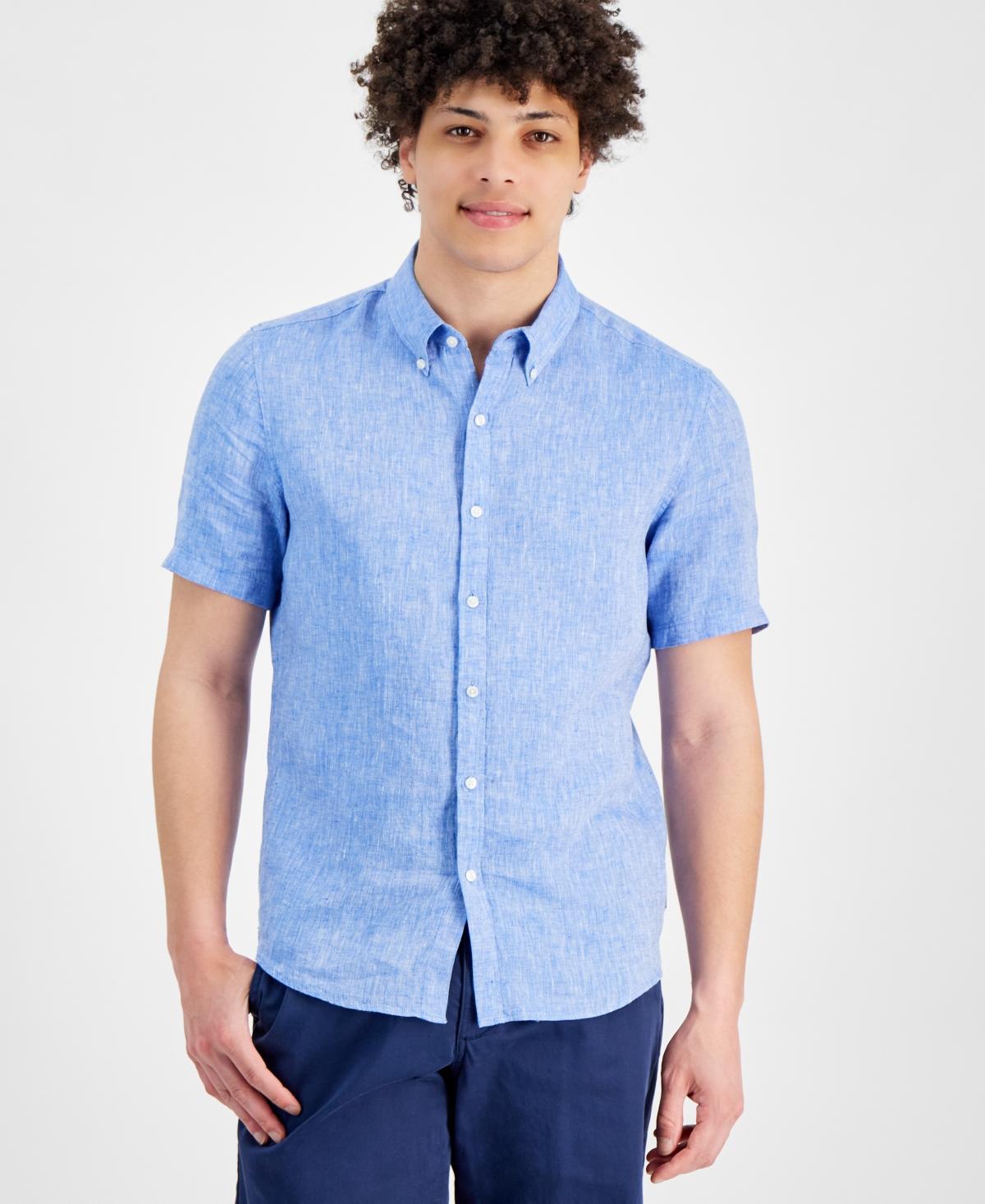 Michael Kors Mens Slim-Fit Linen Short-Sleeve Shirt Product Image