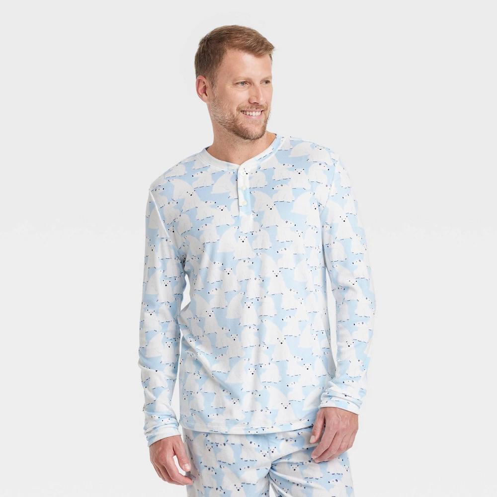 Mens Polar Bear Print Snuggly Soft Holiday Matching Family Pajama Shirt - Wondershop Blue M Product Image