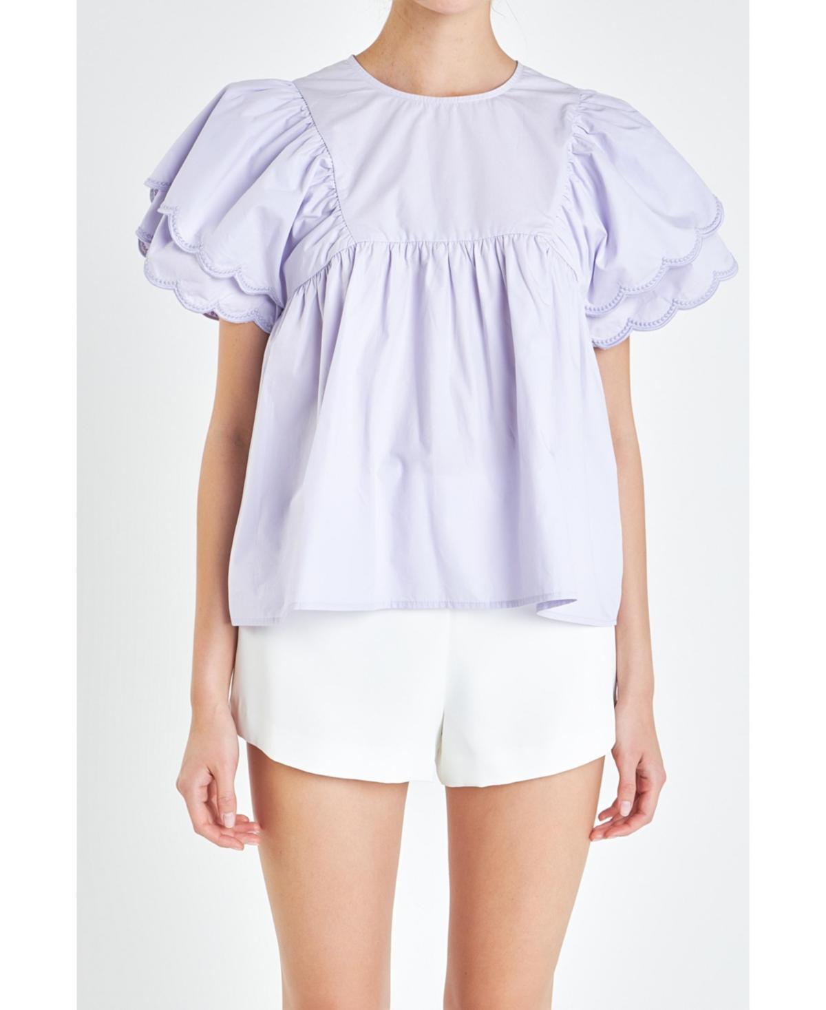 English Factory Womens Scallop Hem Sleeve Top Product Image