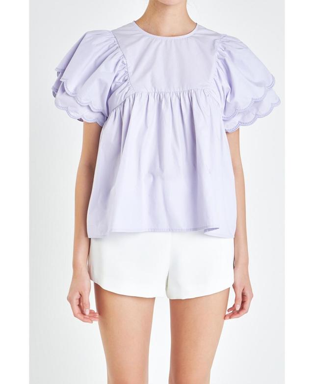 English Factory Womens Scallop Hem Sleeve Top Product Image