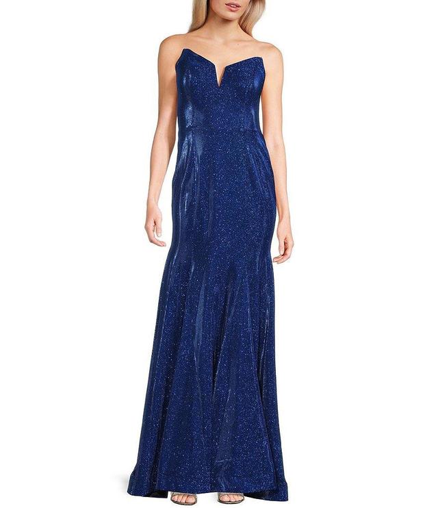 Blondie Nites Strapless V-Neck Metallic Glitter Mermaid Gown Product Image