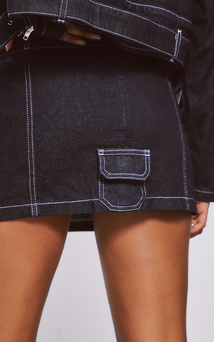 Raw Indigo Wash Cargo Pocket Seam Detail Denim Mini Skirt Product Image