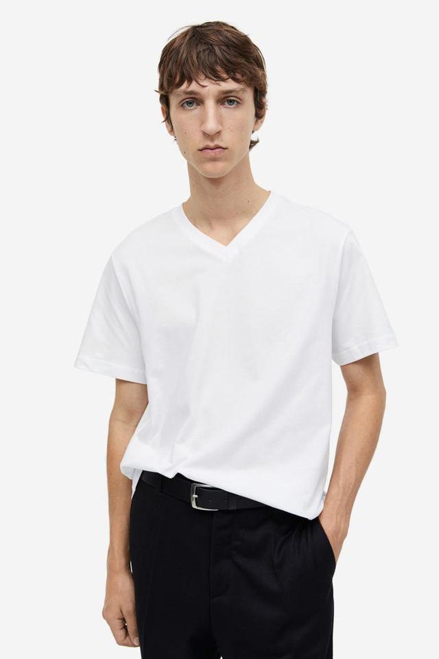 H & M - Regular Fit V-neck T-shirt - White Product Image