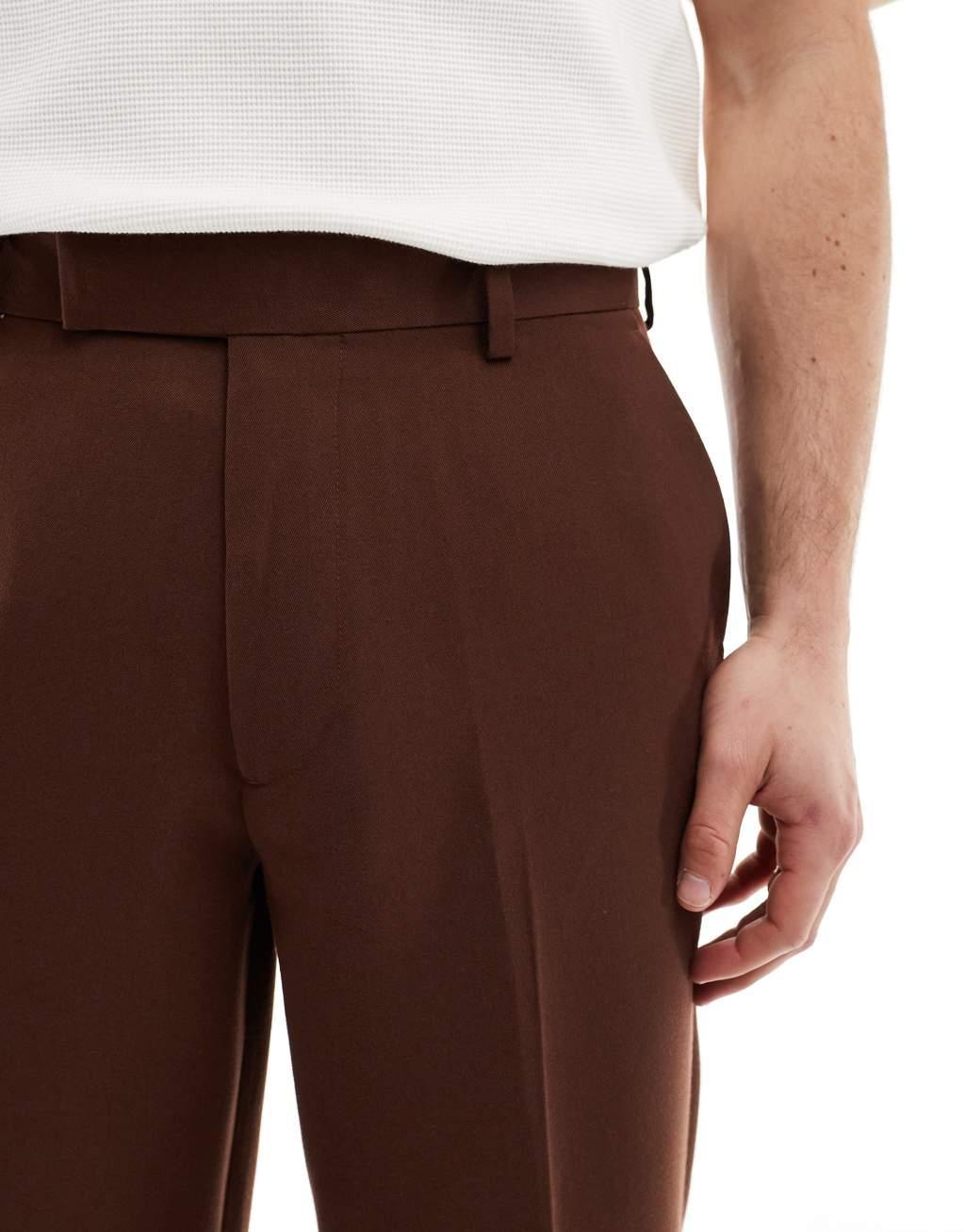 ASOS DESIGN smart oversized tapered pants in brown Product Image