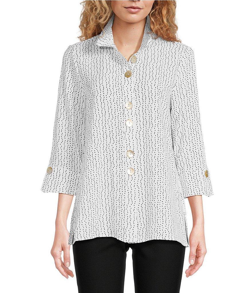 Ali Miles Abstract Dot Print Woven Wire Collar 3/4 Sleeve Button-Front Tunic Product Image