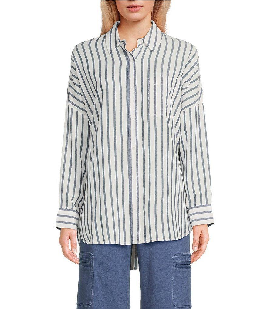 Copper Key Mini Stripe Print Oversized Fit Woven Shirt Product Image