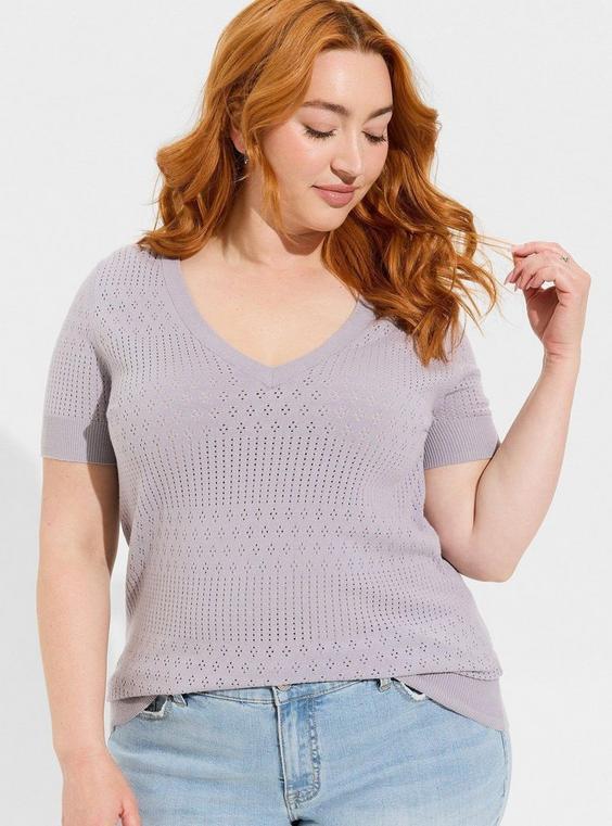 Everyday Soft Pointelle Pullover V-Neck Sweater Product Image