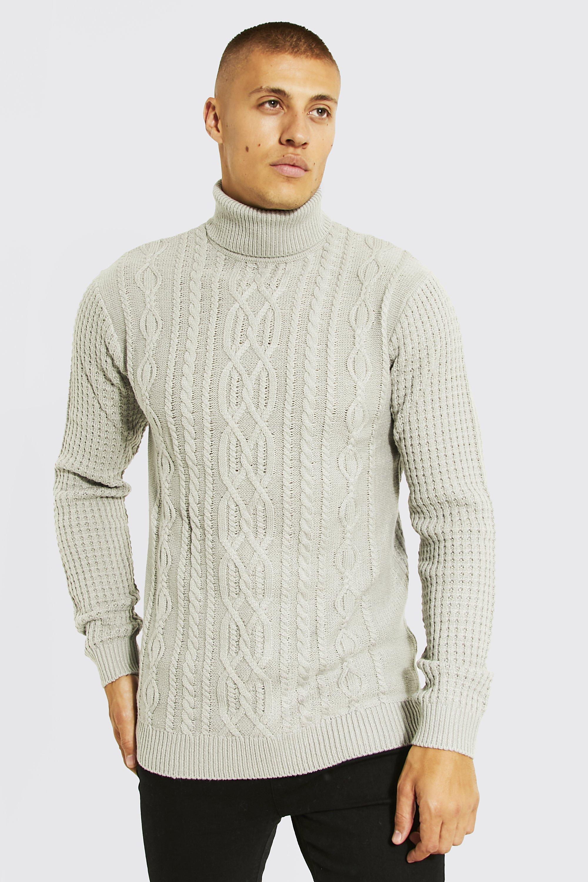 Roll Neck Chunky Cable Sweater | boohooMAN USA Product Image