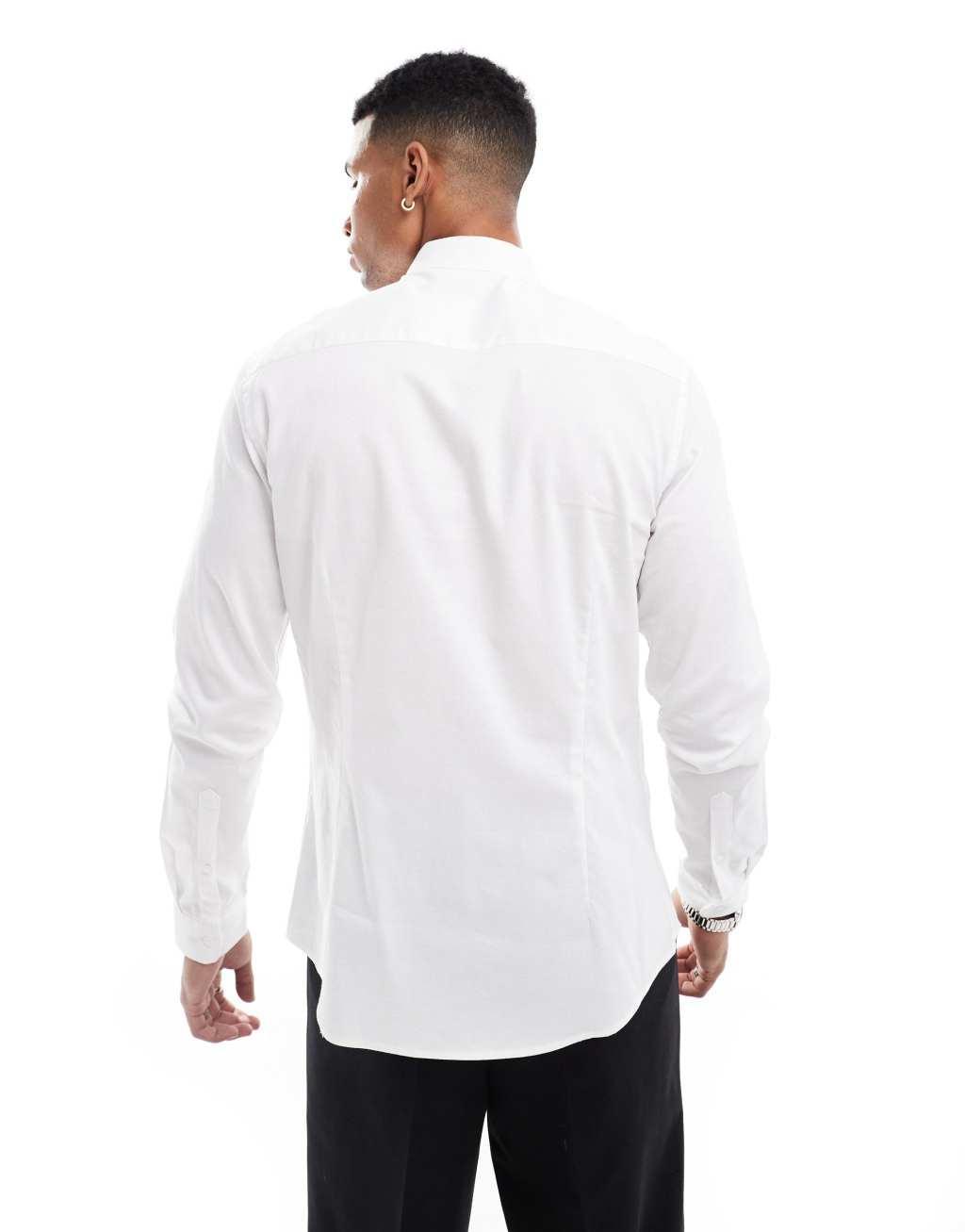 ASOS DESIGN slim shirt with grandad collar in white Product Image