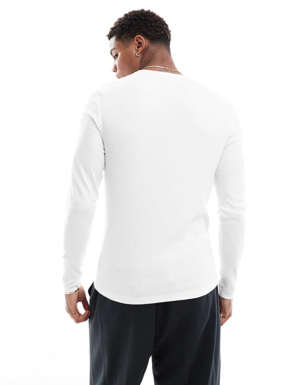 ASOS DESIGN essential muscle fit long sleeve ribbed T-shirt in white Product Image