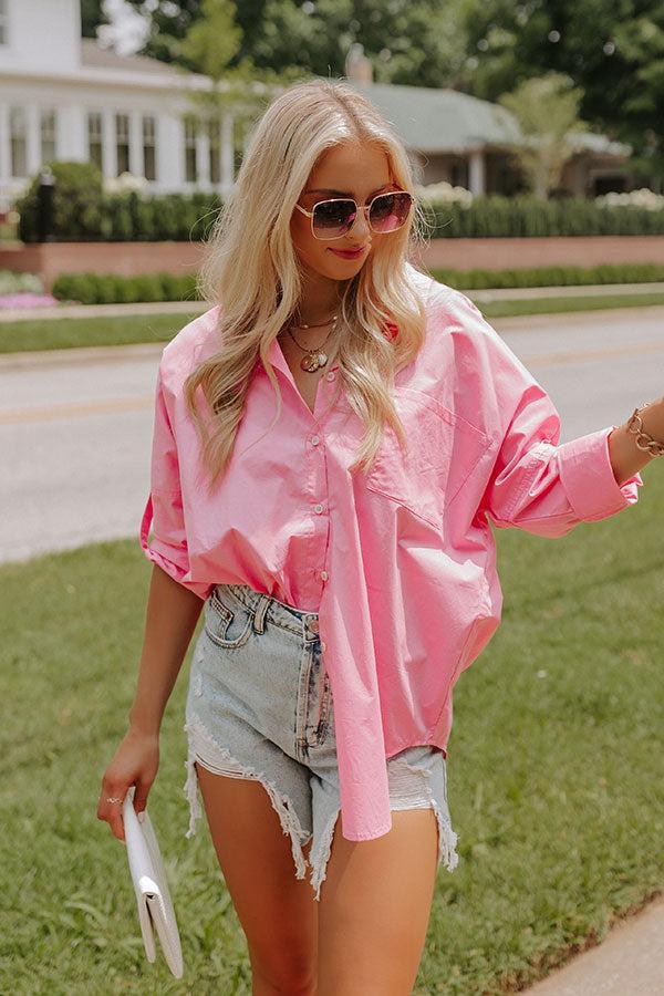 Sending Good Luck Button Up Top In Pink Product Image