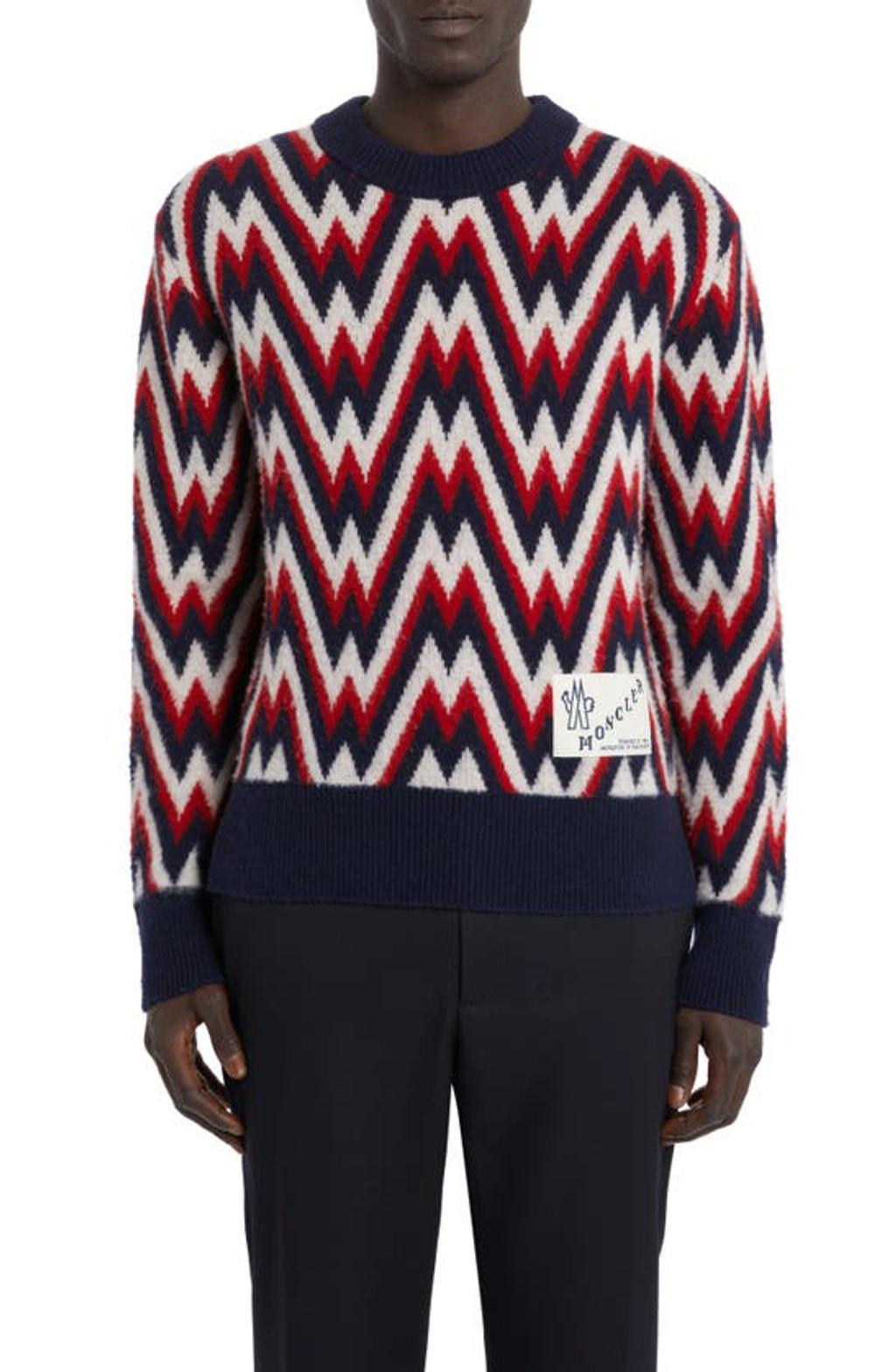 MONCLER Long Sleeve Crewneck Patterned Sweater In Light Pink Product Image