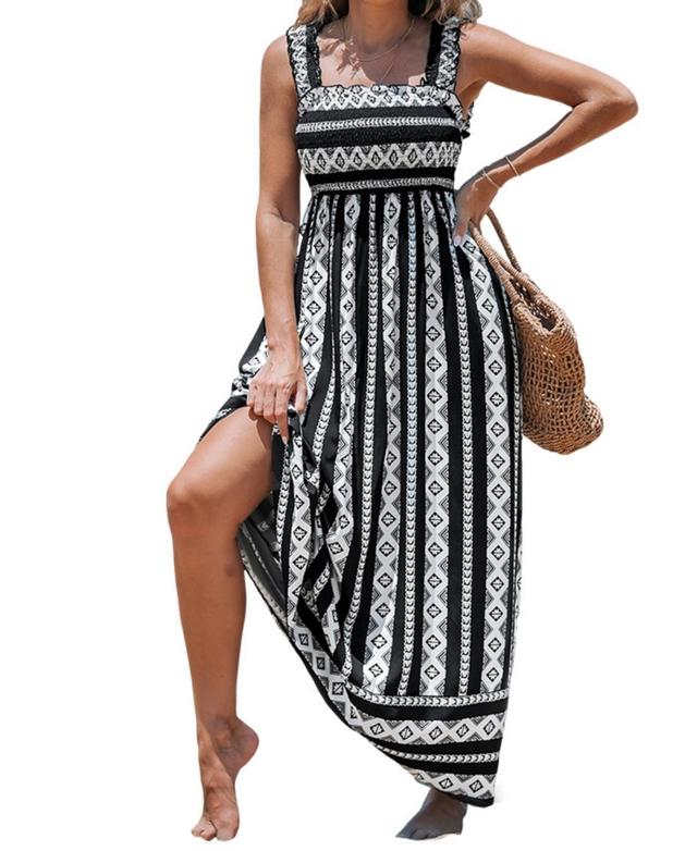 Cupshe Womens Geo Print Smocked Maxi Beach Dress Product Image