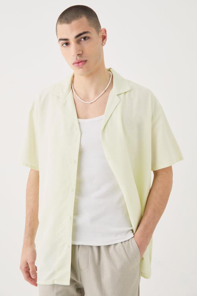 Short Sleeve Oversized Linen Shirt | boohooMAN USA Product Image