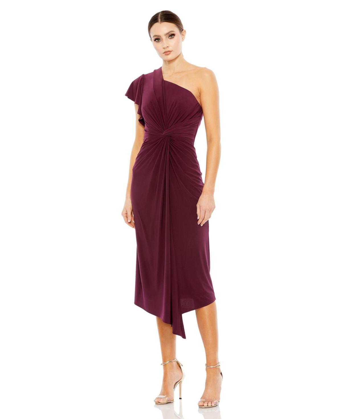 Mac Duggal Womens One Shoulder Midi Length Jersey Dress Product Image