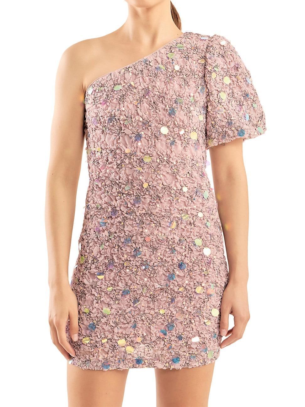 Womens One Shoulder Sequin Mini Dress Product Image