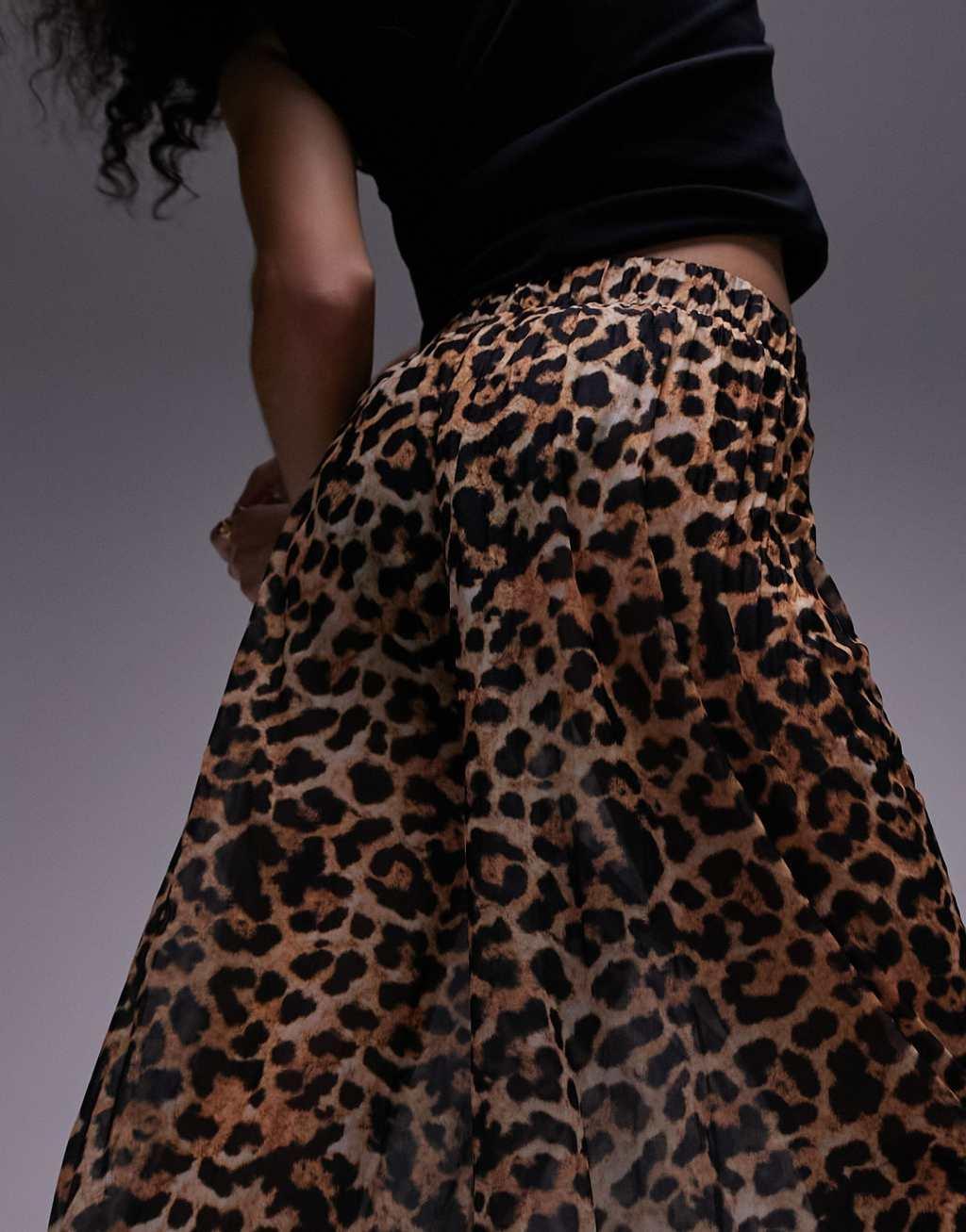 Topshop leopard print sheer crinkle pants in brown Product Image