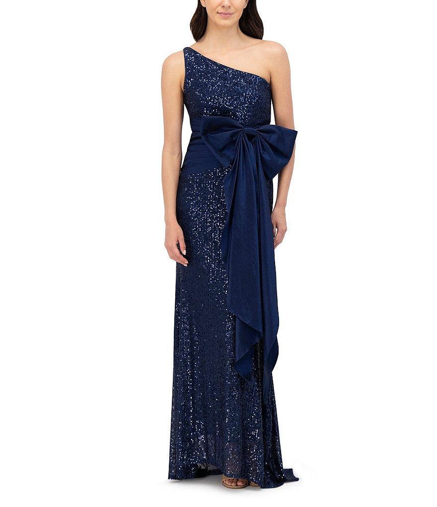 Eliza J Sequin One Shoulder Sleeveless Bow Side Gown Product Image