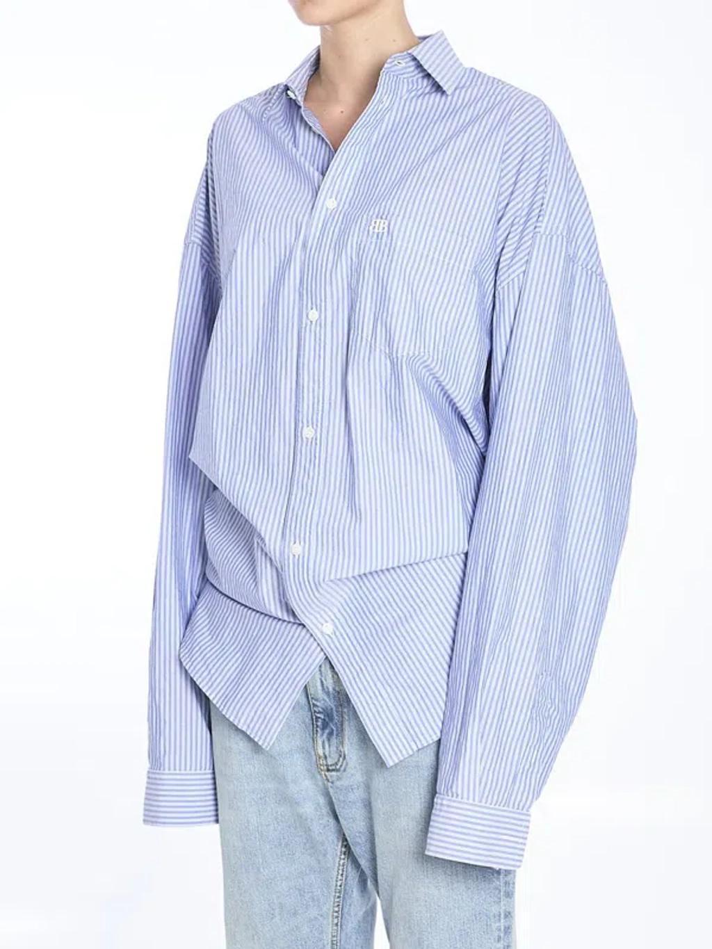 BALENCIAGA Long Sleeve Knotted Shirt In Blue Product Image