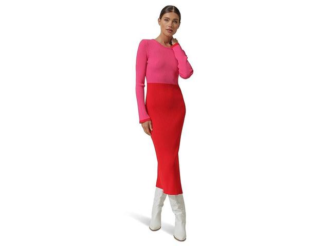 line and dot Frankie Dress (Pink/Red) Women's Clothing Product Image