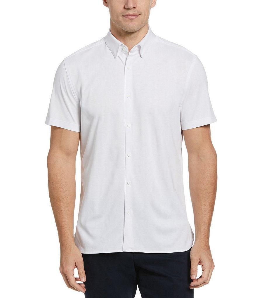 Perry Ellis Slim Fit Solid Cotton Interlock Short Sleeve Woven Shirt Product Image