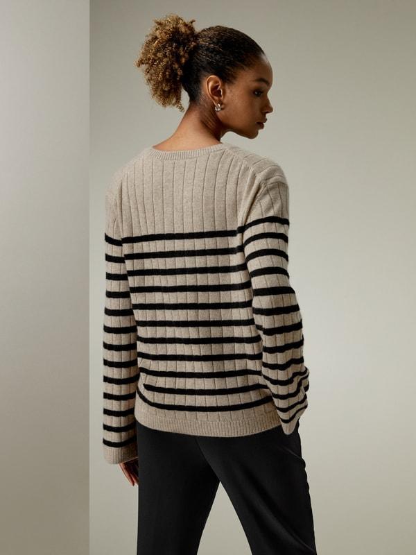 Drop-Shoulder Striped Cashmere Sweater Product Image