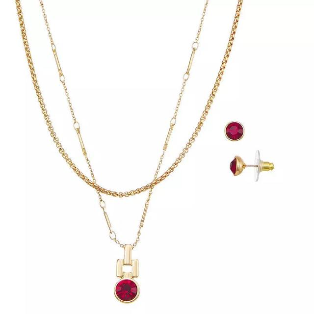 Nine West Gold Tone Stone Necklace & Stud Earring Set, Womens, Red Product Image